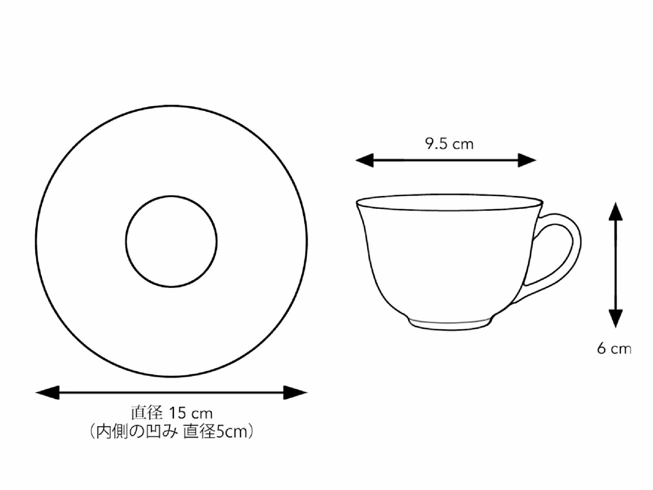 実際のカップ＆ソーサーの形状と寸法（下記にてダウンロード可）