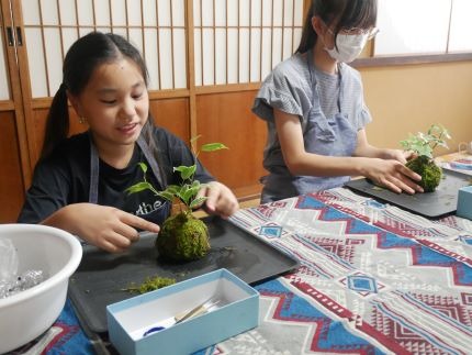 お子様も楽しく苔玉作り