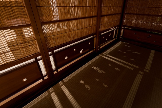 夕暮れ時　建具越しに縁側から差しこむ光